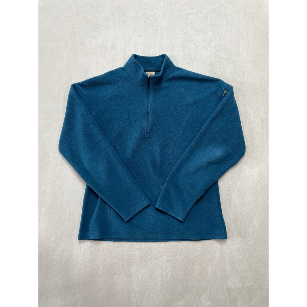 LL Bean Womens Teal Blue Quarter Zip Fleece Pullover M-REG 247229 Mock Neck